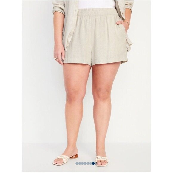 Old Navy High-Waisted Linen-Blend Pull-On Shorts 3.5-inch inseam Size 4X Natural - Picture 1 of 4